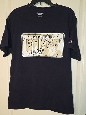 Champion Navy Graphic 'Michigan Baker College' Short Sleeve Tee
